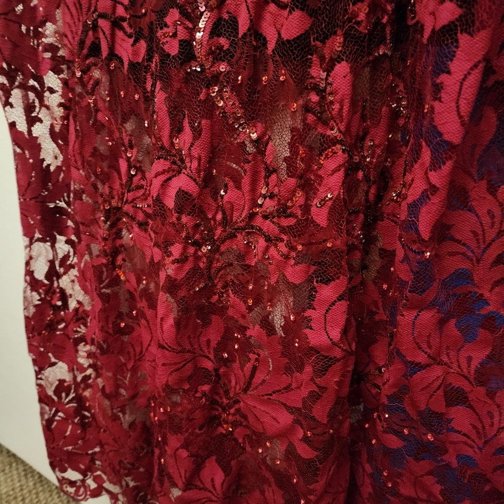 Marina Rinaldi burgundy full lace long sleeve  with slip. 27 18W. Brand new.